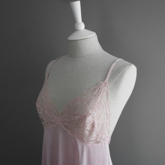 Vintage Lily of France Long Satin & Lace Mauve Pink Slip Night Gown Size Large - Picture 11 of 15